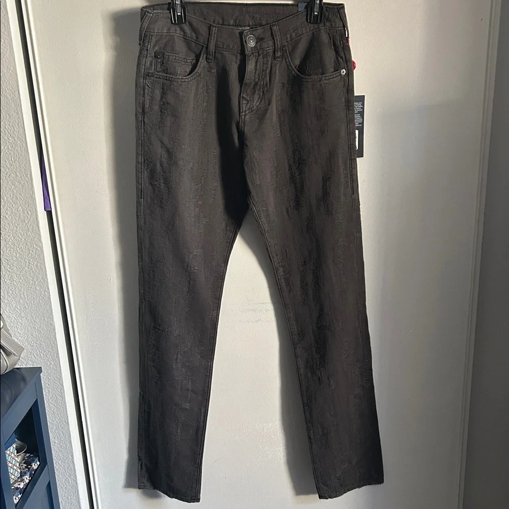 New True Religion Geno Relaxed Slim Fit All Over Faded Black Distressed Jeans